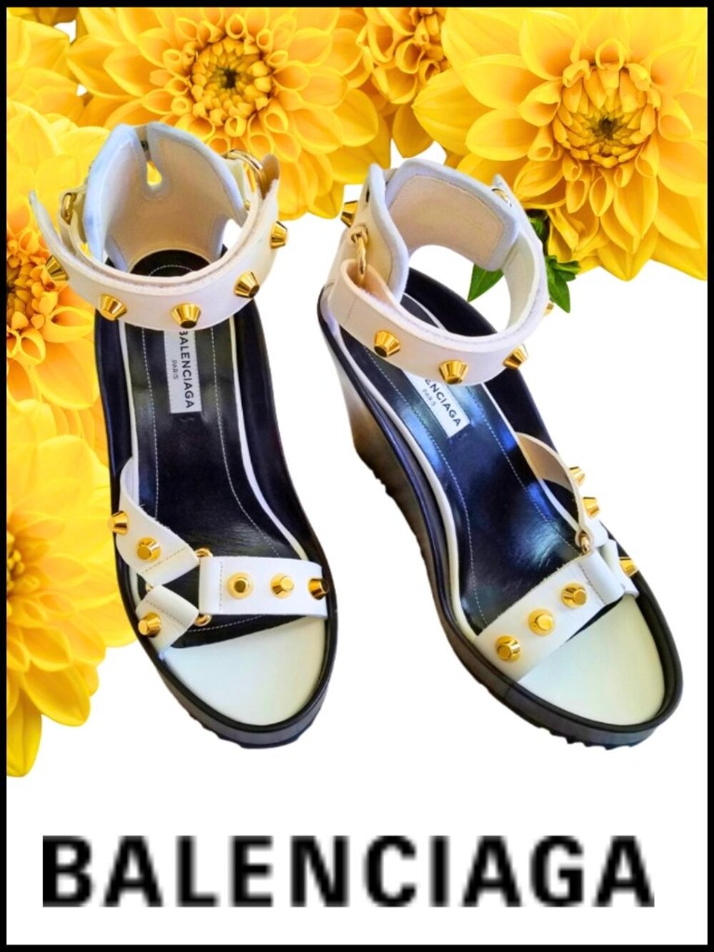 NWT Balenciaga Studded Ankle-Strap Wedge Sandals